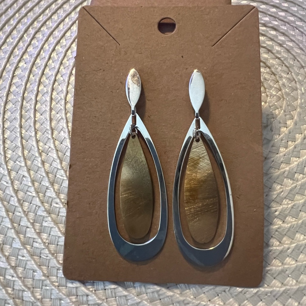 .925 Milor Italy Silver n Brass Teardrop Dangle Earrings